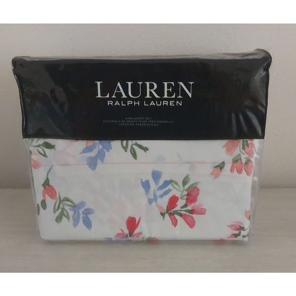 Ralph Lauren MAGGIE FLORAL Blue King Duvet Cover Sheet Set Euro Sham Bedding Set - Picture 9 of 16
